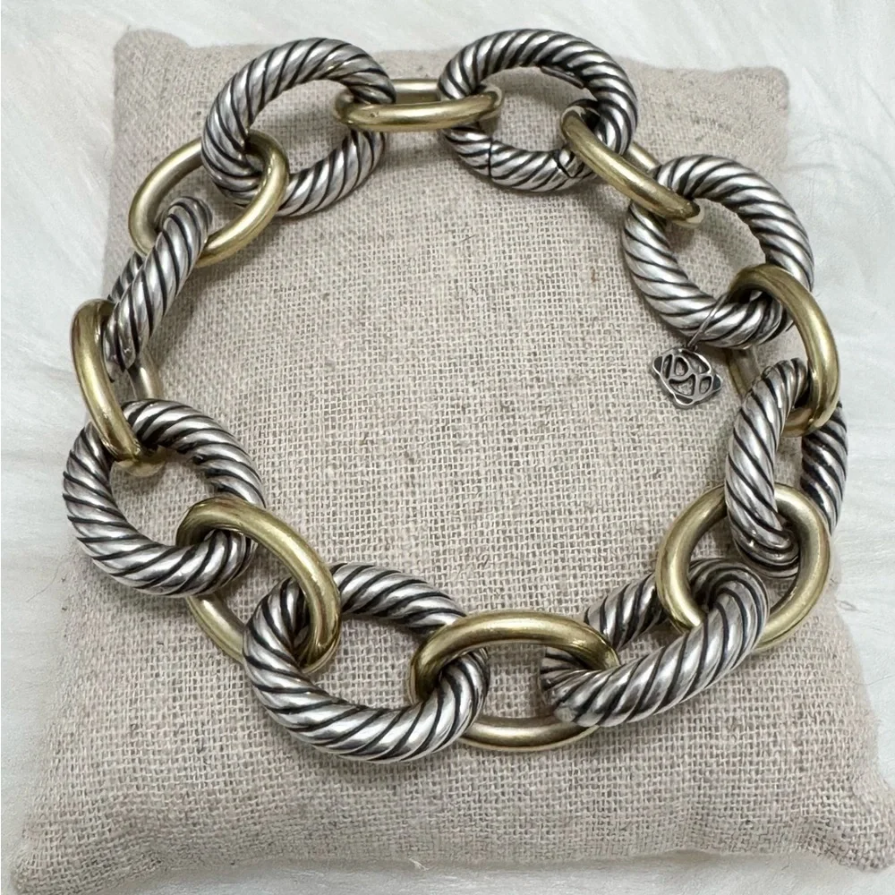 David Yurman XL Oval Link .925 18K Gold Cable Link Bracelet - Picture 2 of 10